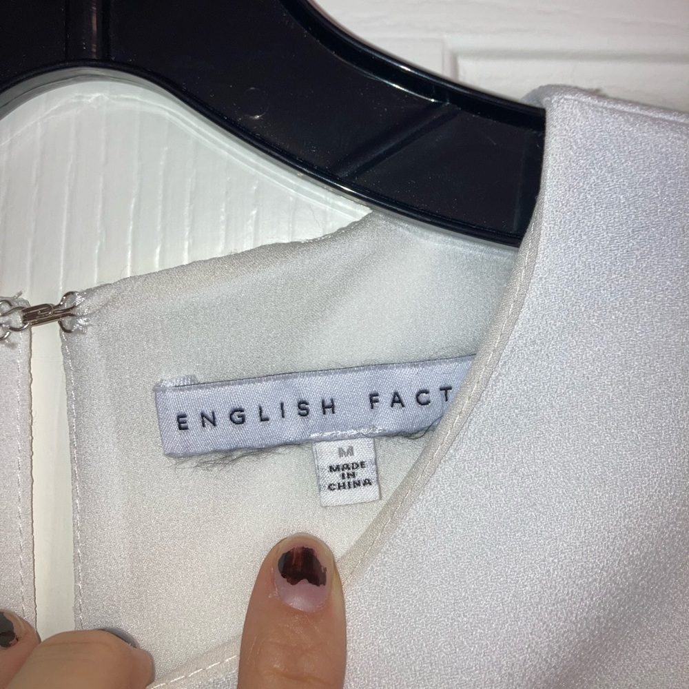 White Ruffle Front English Factory Drop Waist Mini Dress - Picture 5 of 6